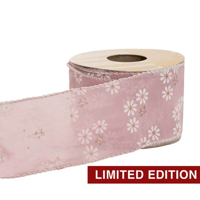 Ribbon Sheer Daisy Delight Wire Edge Rosy Pink (60mmx10m)
