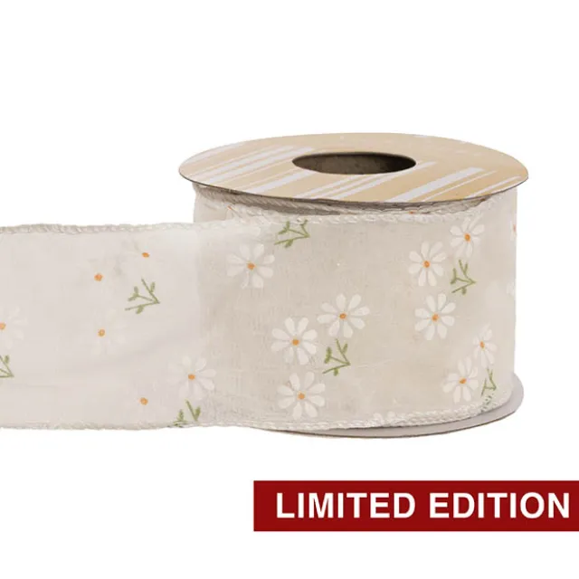 Ribbon Sheer Daisy Delight Wire Edge Creme (60mmx10m)