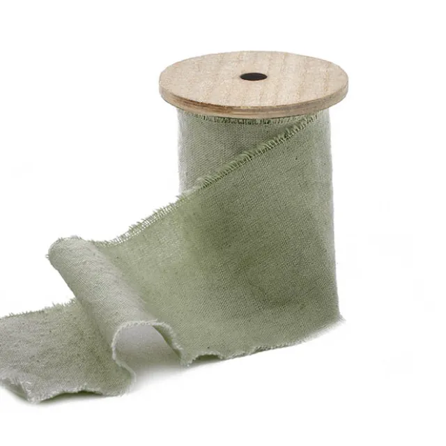 Ribbon with Wooden Spool Calico Green (80mmx5m)
