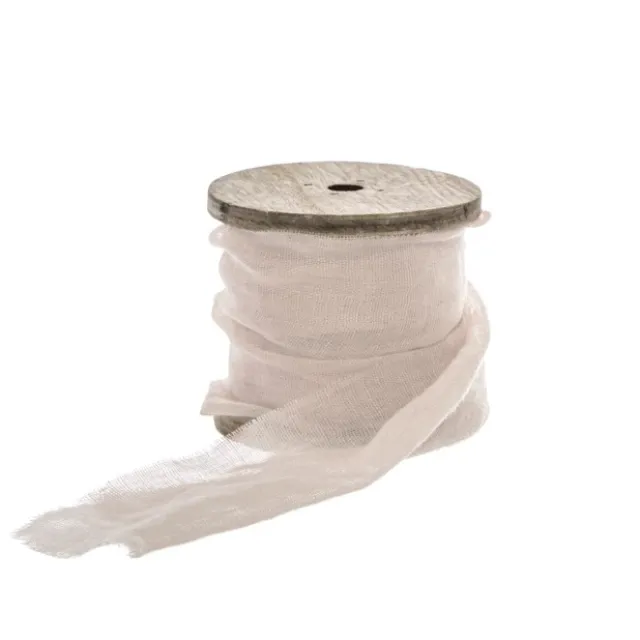 Ribbon with Wooden Spool Faux Silk Frayed Soft Pink(80mmx5m)