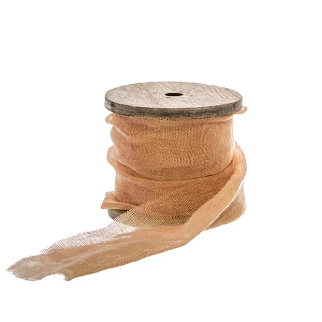 Ribbon with Wooden Spool Faux Silk Frayed Brown (80mmx5m)