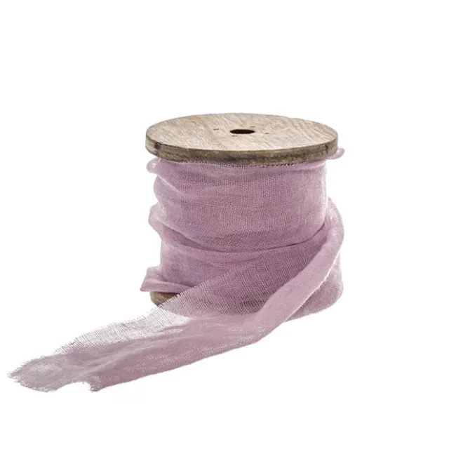 Ribbon with Wooden Spool Faux Silk Frayed Lavender (80mmx5m)