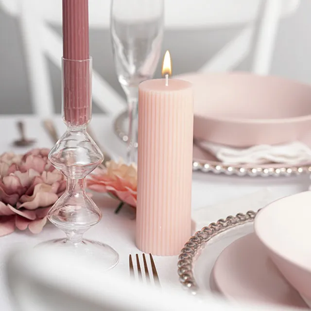 Roman Fluted Pillar Candle Pale Pink (5x20cmH)