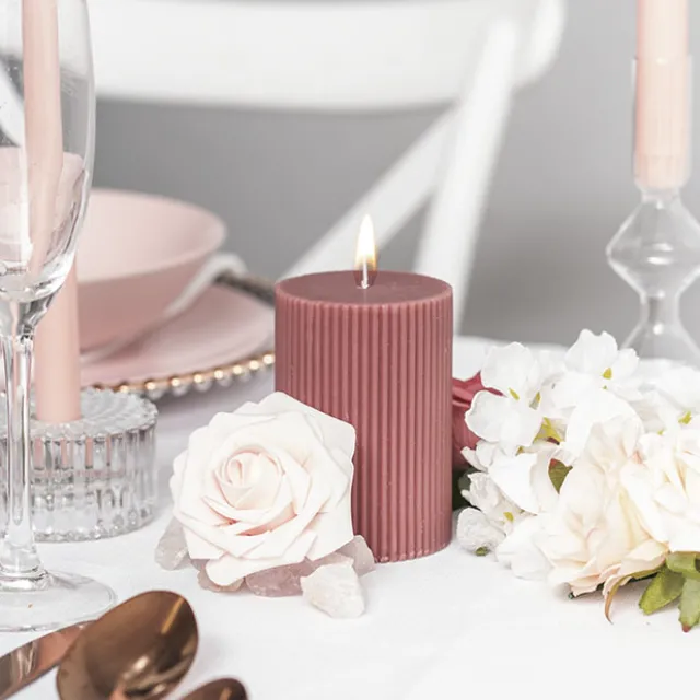 Roman Fluted Pillar Candle Dusty Pink (7x10cmH)