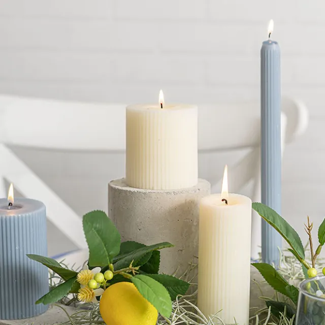 Roman Fluted Pillar Candle Off White (7x7.5cmH)