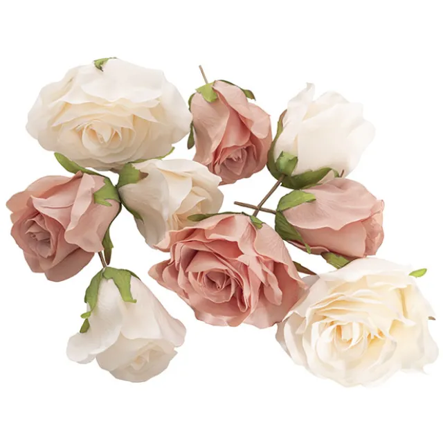 Rose Heads Loose Pack 9 Mixed Beige & Dusty Pink