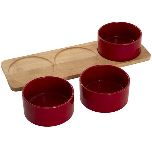 Round 3 Bowl Wooden Board Tapas Set Red (36x12x6cm)