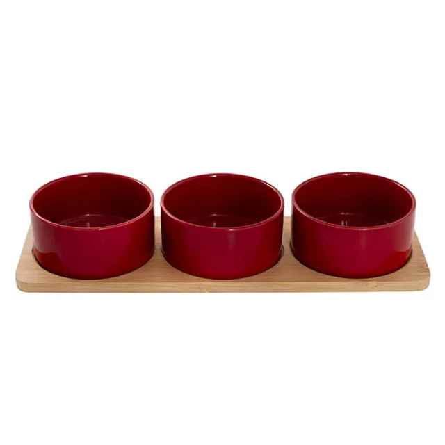 Round 3 Bowl Wooden Board Tapas Set Red (36x12x6cm)