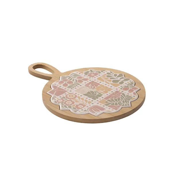 Round Bamboo Floral Ceramic Paddle Board Beige(22x30x1.5cmH)