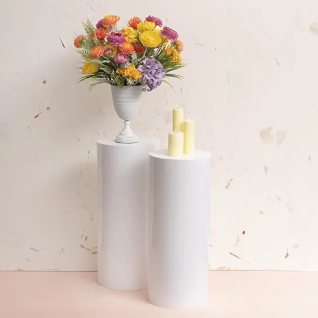 Round Perspex Acrylic Plinth Set 2 White (30x70cmH)