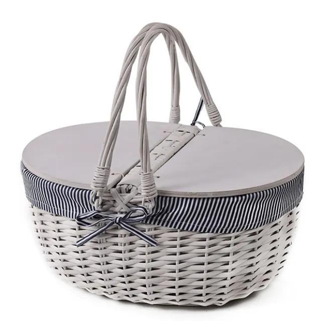 Picnic Basket w Cheese Board Lid White (45x33x21cmH)