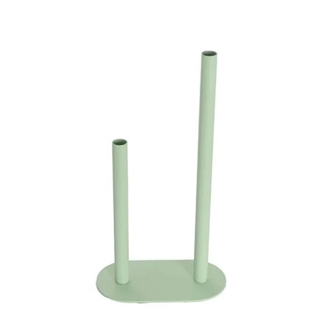 Asymmetrical Two Tube Metal Vase Sage Green (15x8x28cmH)
