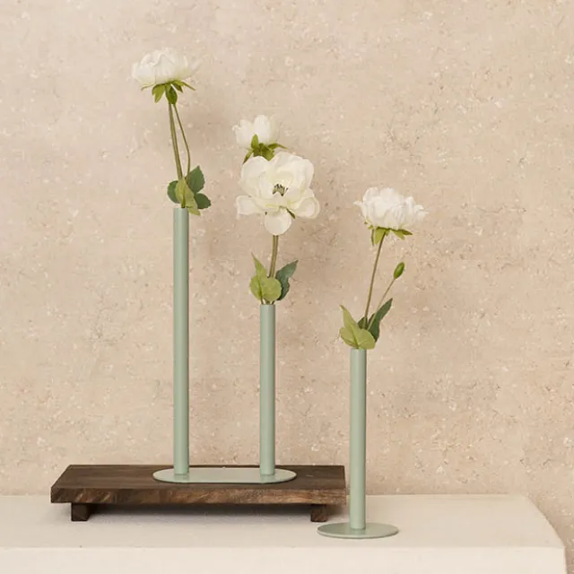 Asymmetrical Two Tube Metal Vase Sage Green (15x8x28cmH)