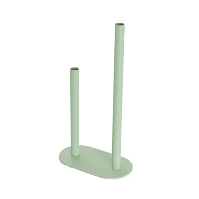 Asymmetrical Two Tube Metal Vase Sage Green (15x8x28cmH)