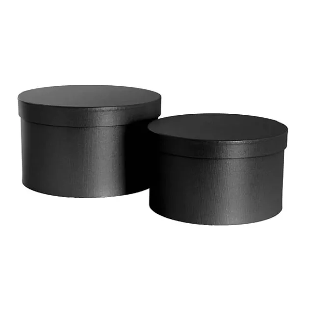 Gift Flower Box Ribbed Round Black Set 2 (24x14.5Hcm)