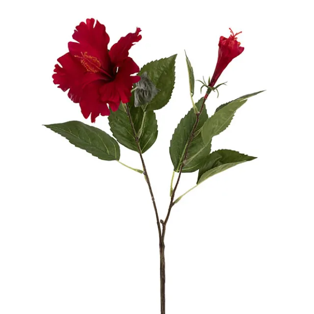 Hibiscus Flower x 2 Head Spray Red (11cmDx61cmH)