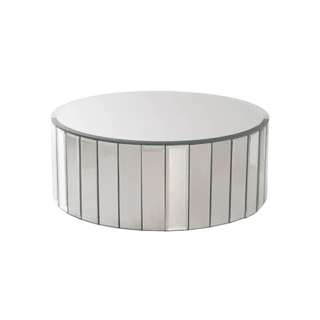 Round Mirror Strip Bevelled Riser Platform Silver (30x12cmH)