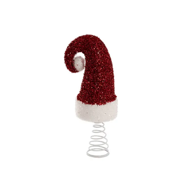 Santa's Hat Tinsel Tree Topper Red (11.5x29cmH)