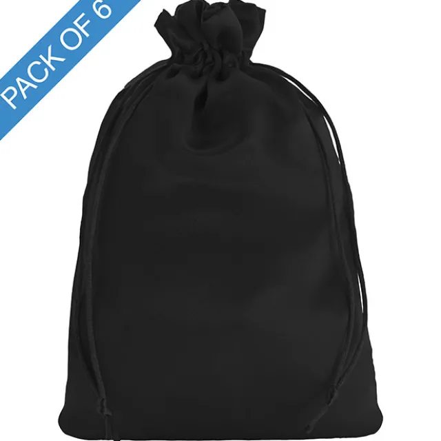 Satin Gift Bag Large Pack 6 Black (15x24HcmH)