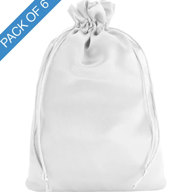 Satin Gift Bag Large Pack 6 White (15x24HcmH)