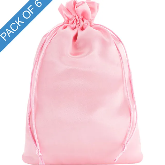 Satin Gift Bag Large Pack 6 Baby Pink (15x24HcmH)