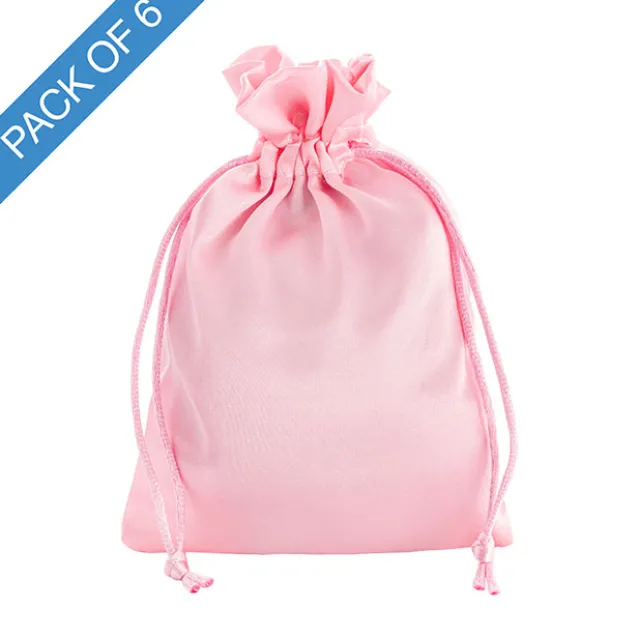 Satin Gift Bag Medium Pack 6 Baby Pink (12.5x17HcmH)