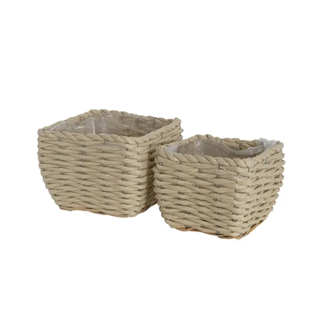 Seagrass Planter Squat Set of 2 Natural White (19x19x13cmH)