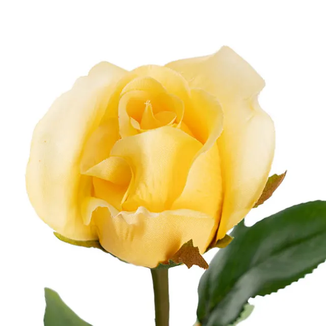 Siena Silk Rose Large Bud Half Open Soft Yellow (66cmH)