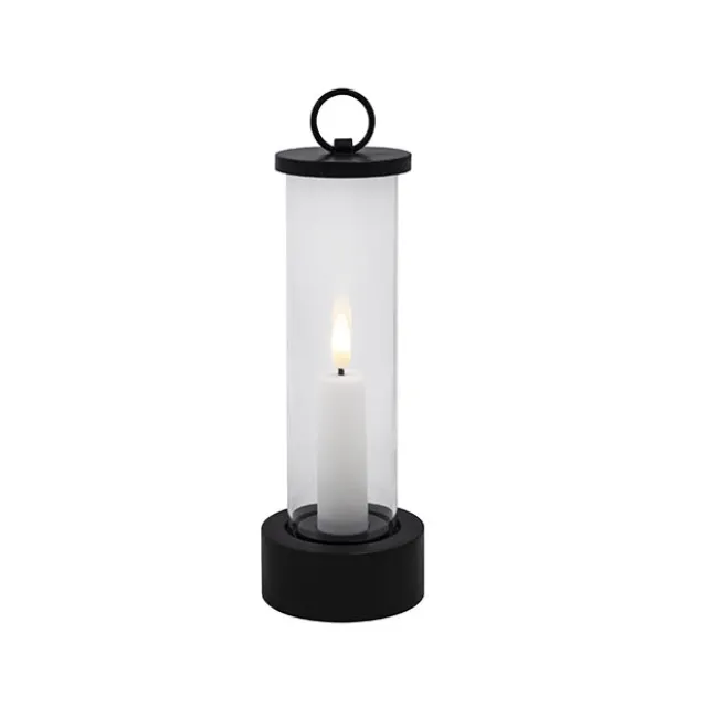 Slim Design Lantern w LED Taper Candle Black (7.5x21cmH)