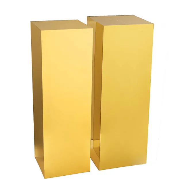 Square Deluxe Acrylic Plinth Set 2 Mirror Gold (30x90cmH)