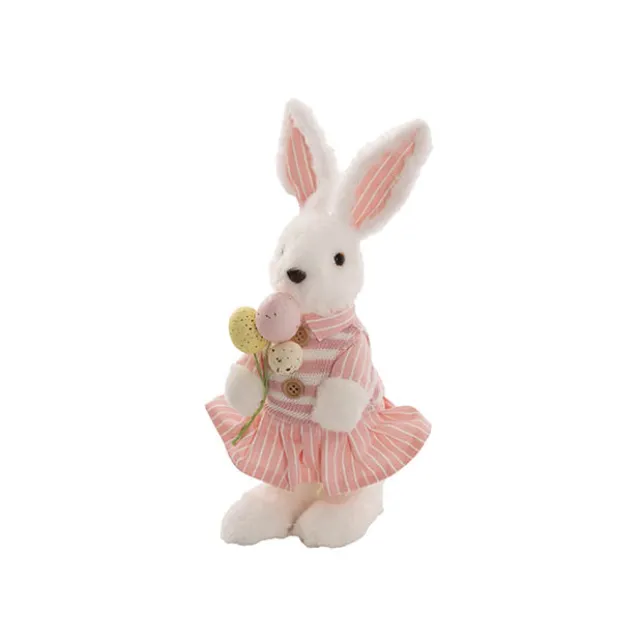 Standing Female Bunny w Egg Bouquet Pink & White (30cmH)