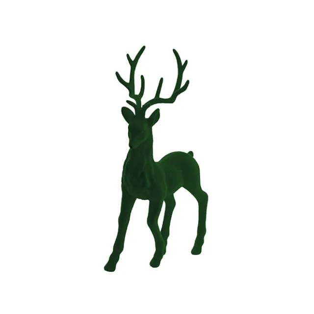 Standing Flocked Reindeer Dark Green (37cmH)