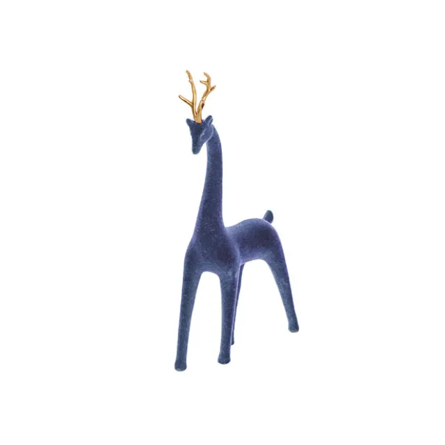 Standing Reindeer w Gold Antler Navy (35.5cmH)