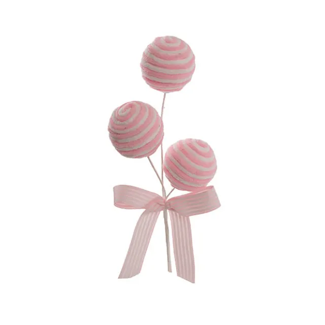 Striped 3 Ball Pick w Bow Soft Pink (34cmH)