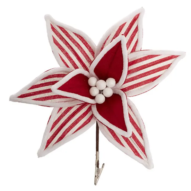 Striped Poinsettia Clips Pack 2 Red & White (30cmDx10cmH)