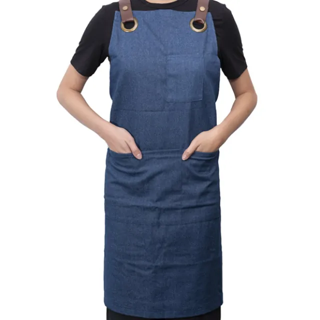 Stylish Denim Apron With Pockets Dark Blue (81x87cm)