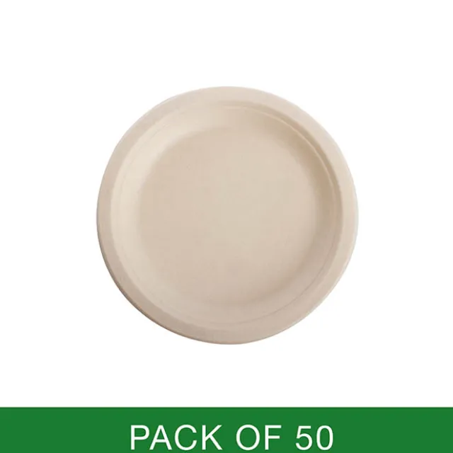 Sugarcane Lunch Plate Natural (18cm) Pack 50