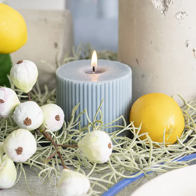 Roman Fluted Pillar Candle French Blue (7x7.5cmH)