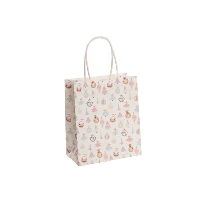 Kraft Paper Bag Mini Xmas Cheer Pastel Pk10(140Wx75Gx165mmH)