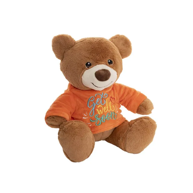 Teddy Bear Caleb w Get Well Soon T-Shirt Orange (21cmST)