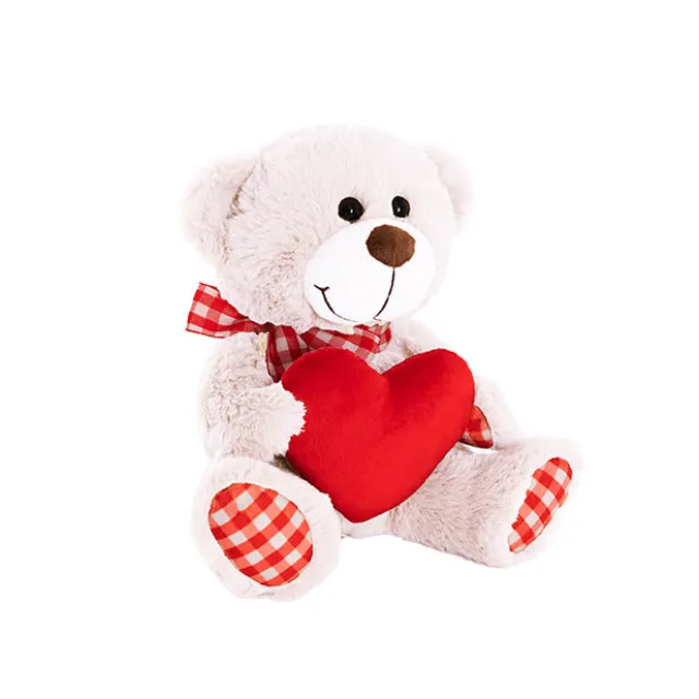 Teddy Bear Derrick w Heart Plush Toy White (21cmST)