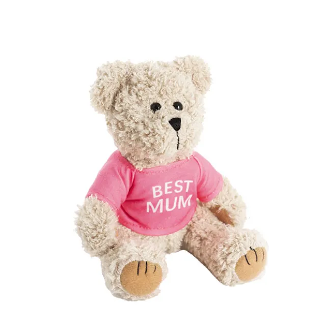 Teddy Bear Message Best Mum Hot Pink T Shirt (20cmHT)