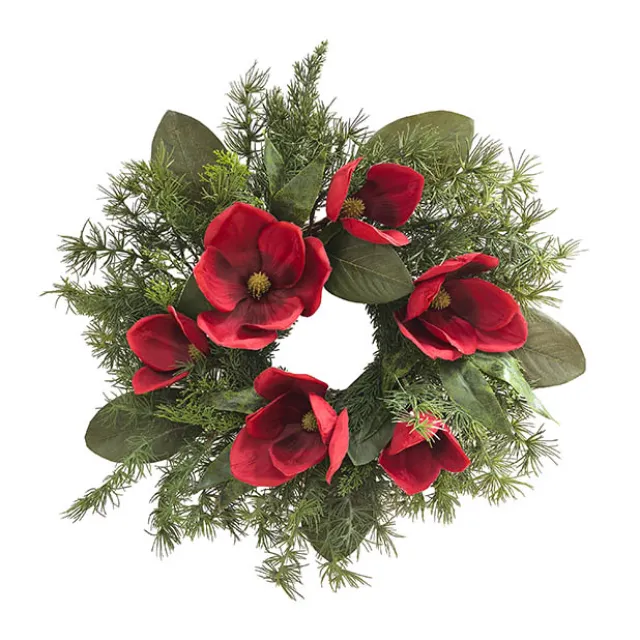 Mixed Fern Red Magnolia Wreath Green (56cmD)