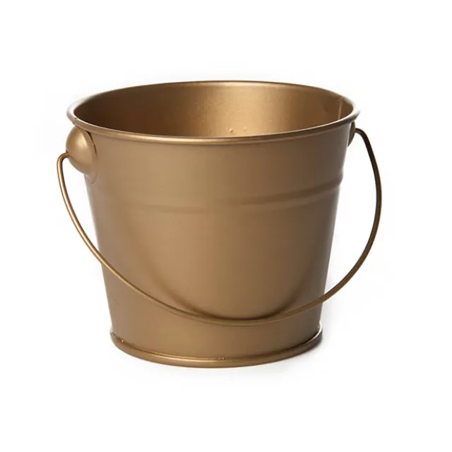 Tin Bucket with Handle Brass Gold (12.5Dx10.5cmH)