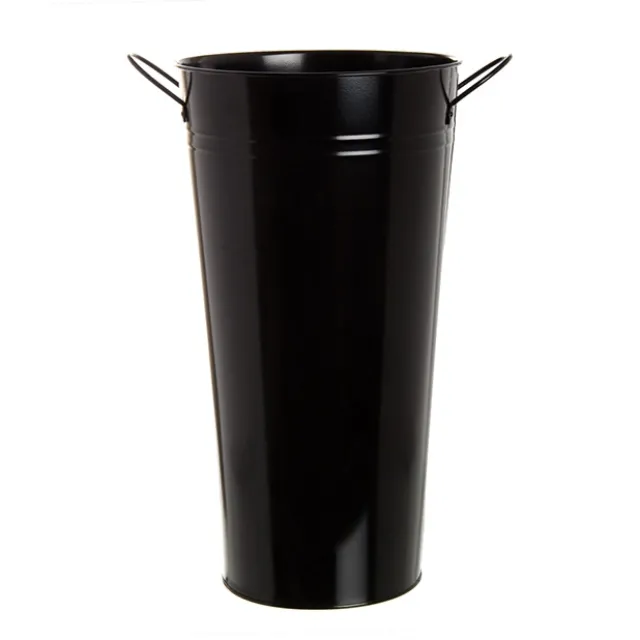 Tin Conical Display Vase with side Handle Black (22x41cmH)