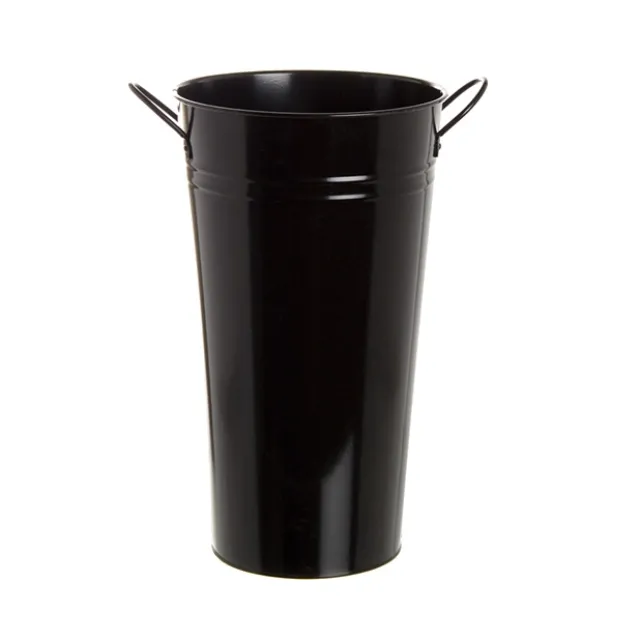 Tin Conical Display Vase with side Handle Black (18x30cmH)