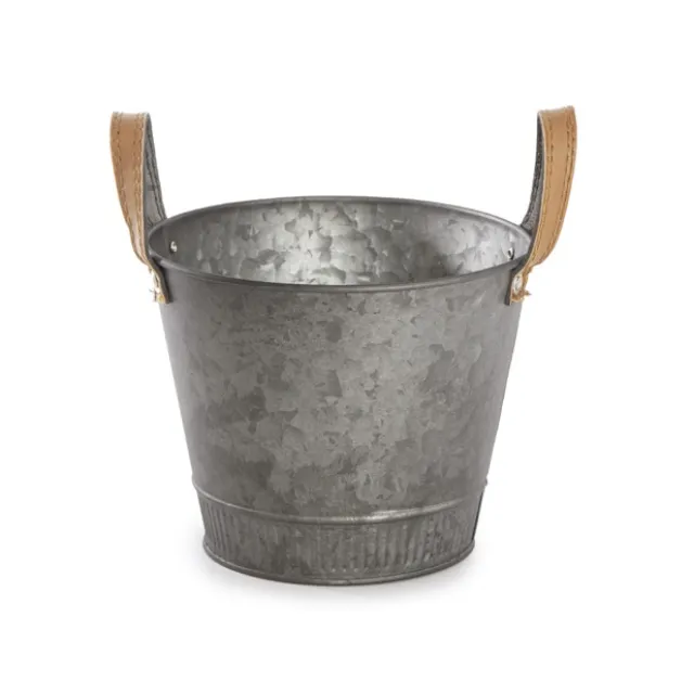 Tin Logan Rustic Metal Bucket Pot Zinc Silver (17.5x14cmH)