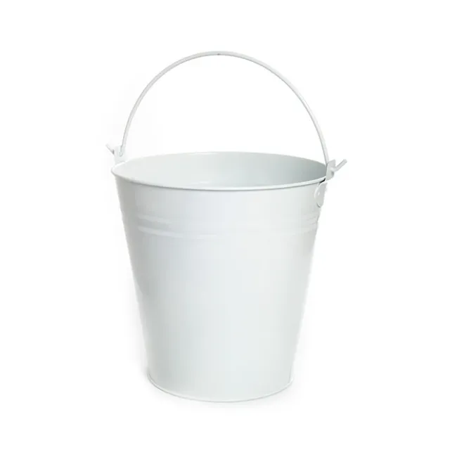 Tin Metal Pail Bucket w Handle 13lt White (27Dx28cmH)