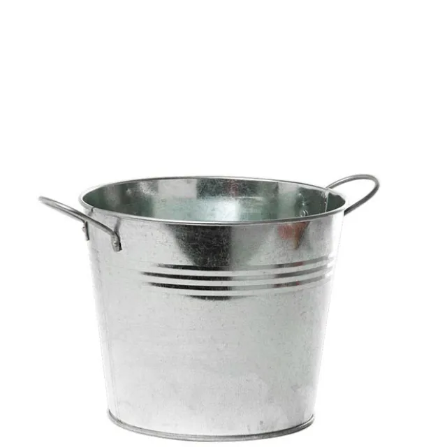Tin Pot Medium side Handles Zinc Silver (15.5Dx12cmH)