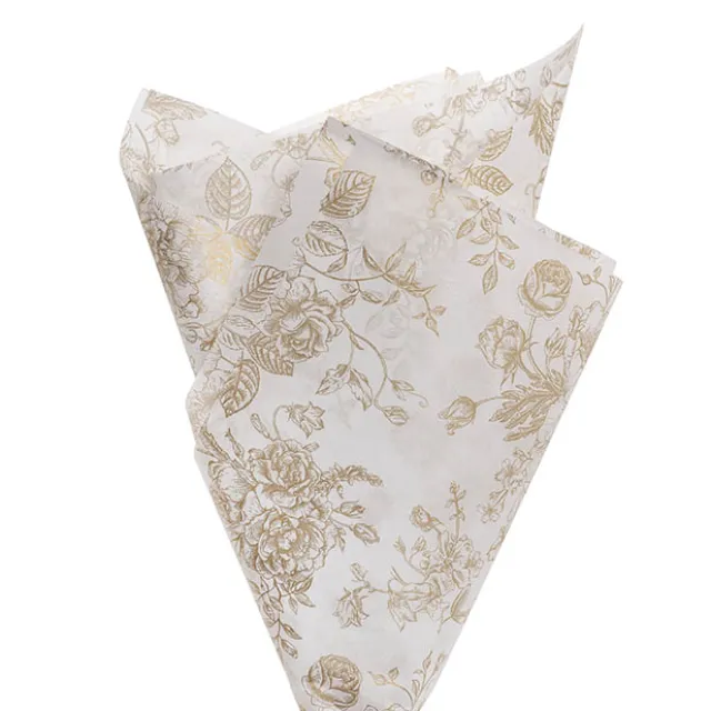 Tissue Paper Inspo Florals Pk100 21gsm Gold White(50x75cm)